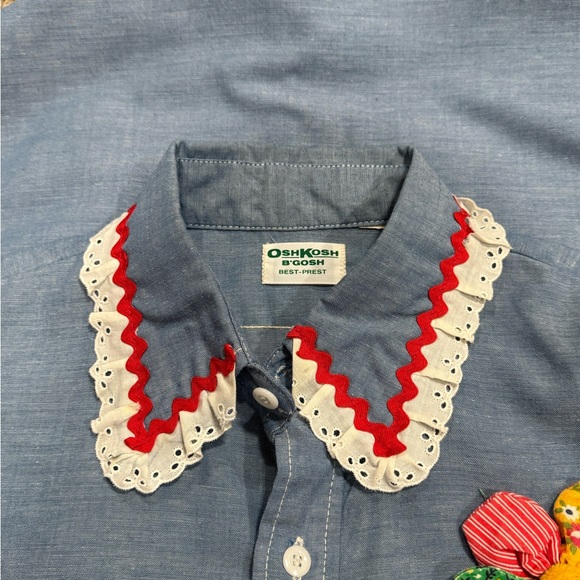 70s Women’s Osh Kosh B’Gosh Boho Embroidered Chambray Lace Detail Shirt large‎ - Picture 9 of 12